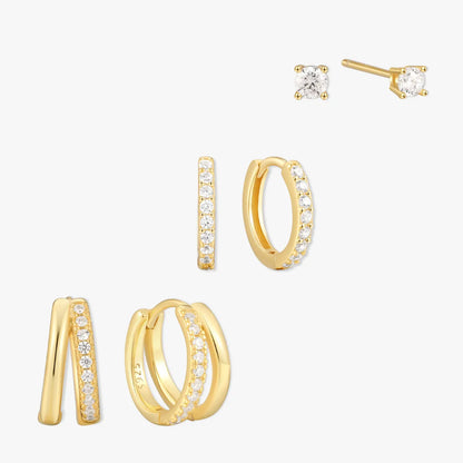 Everyday Crystal Huggies Set in Gold