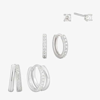 Everyday Crystal Huggies Set in Silver