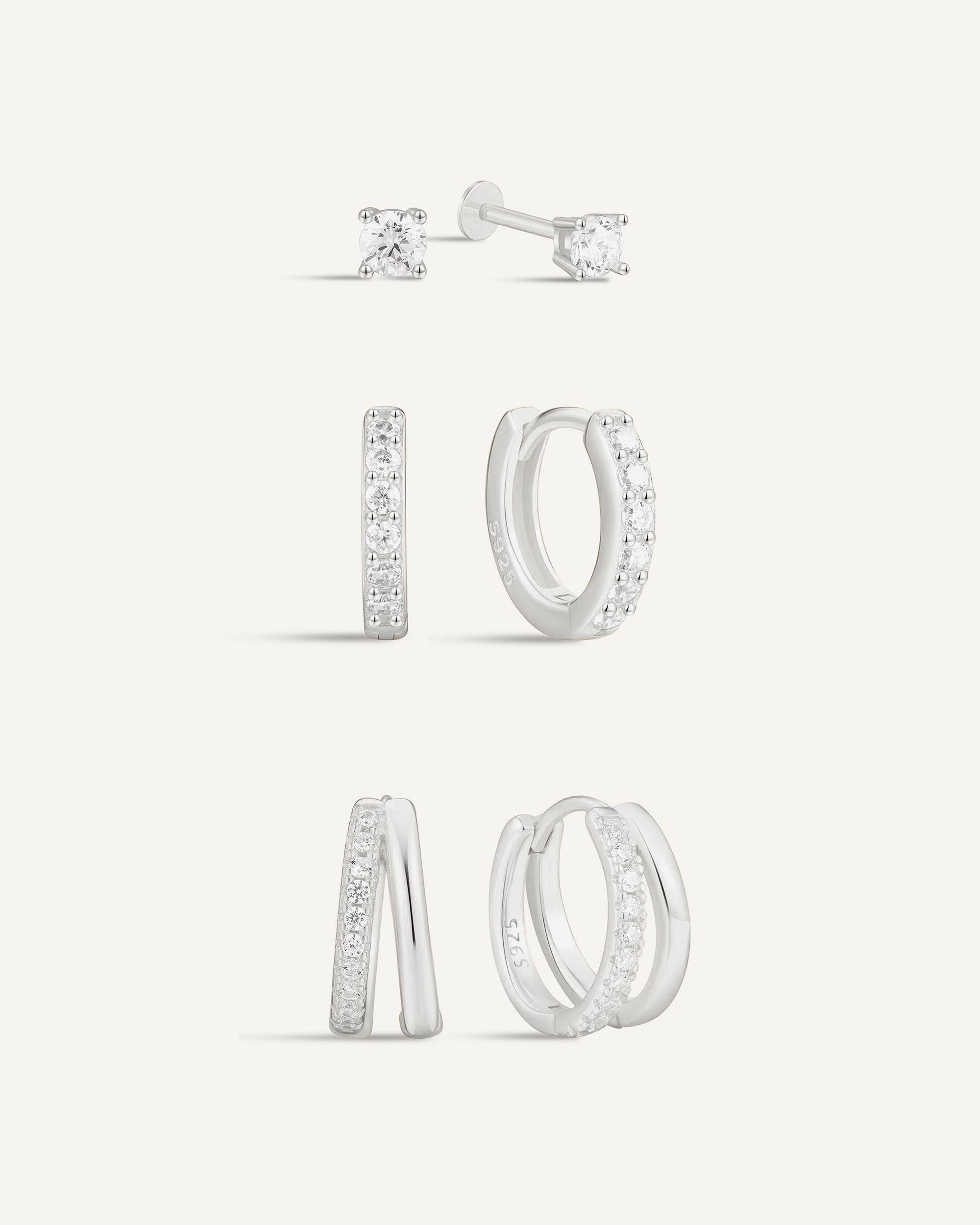 Everyday Crystal Huggies Set in Silver