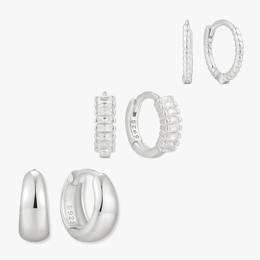 Everyday Huggie Hoops Set in Silver