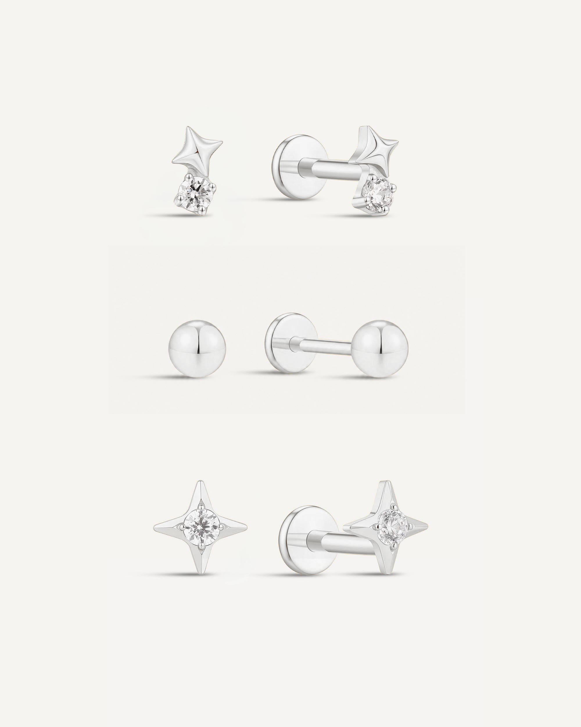 Titanium Celestial Flat Back Studs Set In Silver