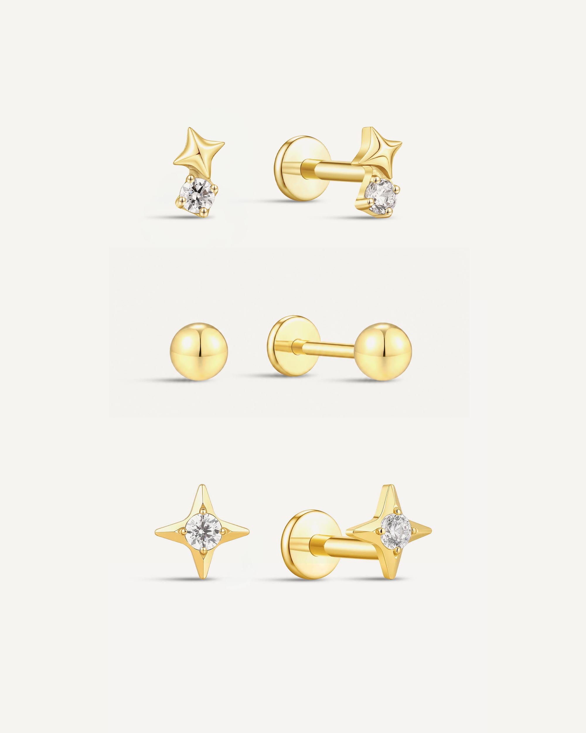 Titanium Celestial Flat Back Studs Set In Gold