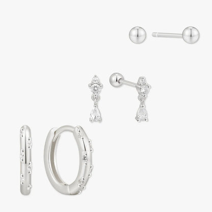 Dainty Crystal Earrings Set in Silver