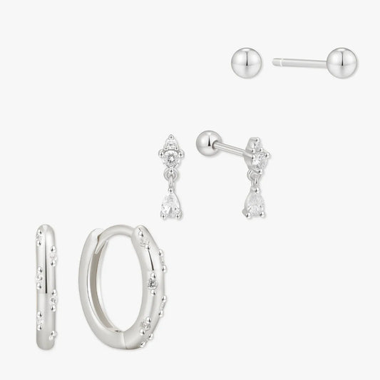 Dainty Crystal Earrings Set in Silver