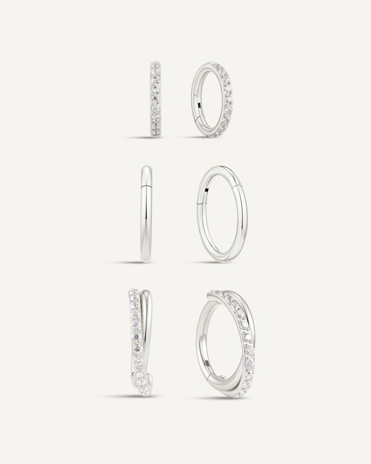 Titanium CZ Crossover Clicker Hoops Set In Silver