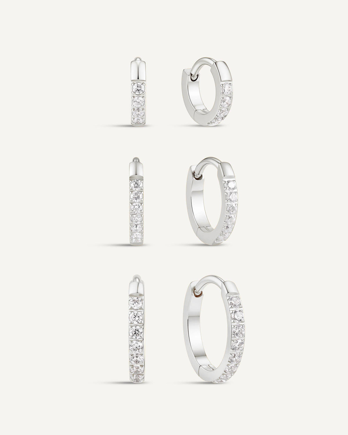 Titanium Crystal Paved Huggie Hoops Set In Silver