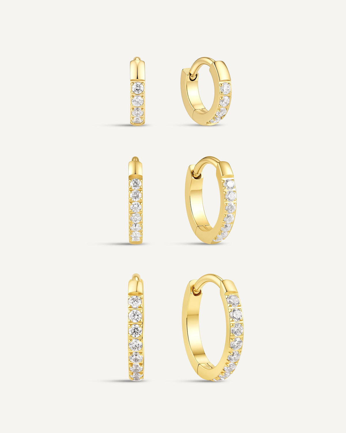 Titanium Crystal Paved Huggie Hoops Set In Gold
