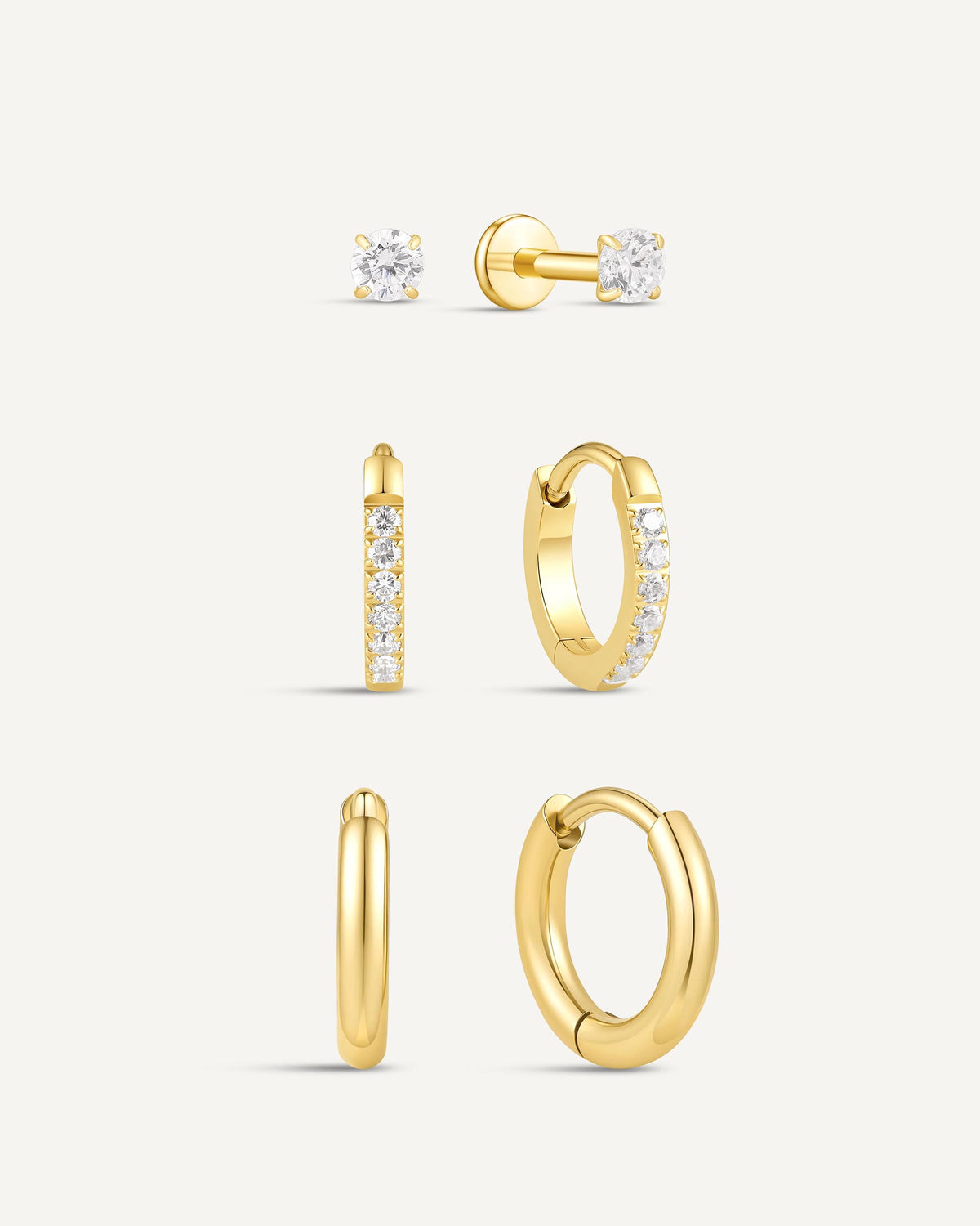 Titanium Everyday Sparkle Earring Set In Gold