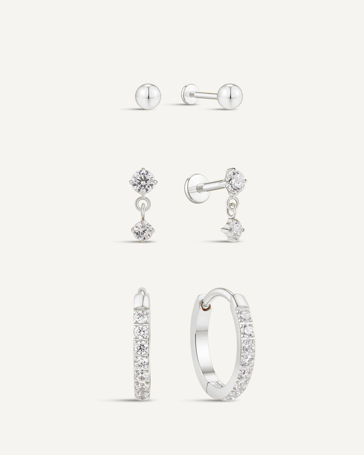 Titanium Crystal Drop Earring Set In Silver