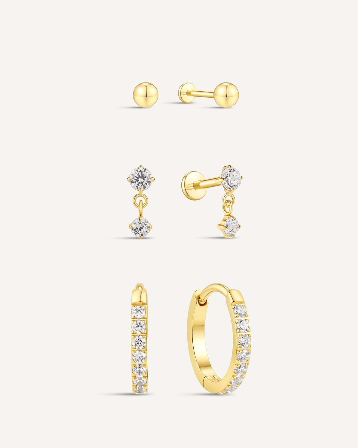 Titanium Crystal Drop Earring Set In Gold