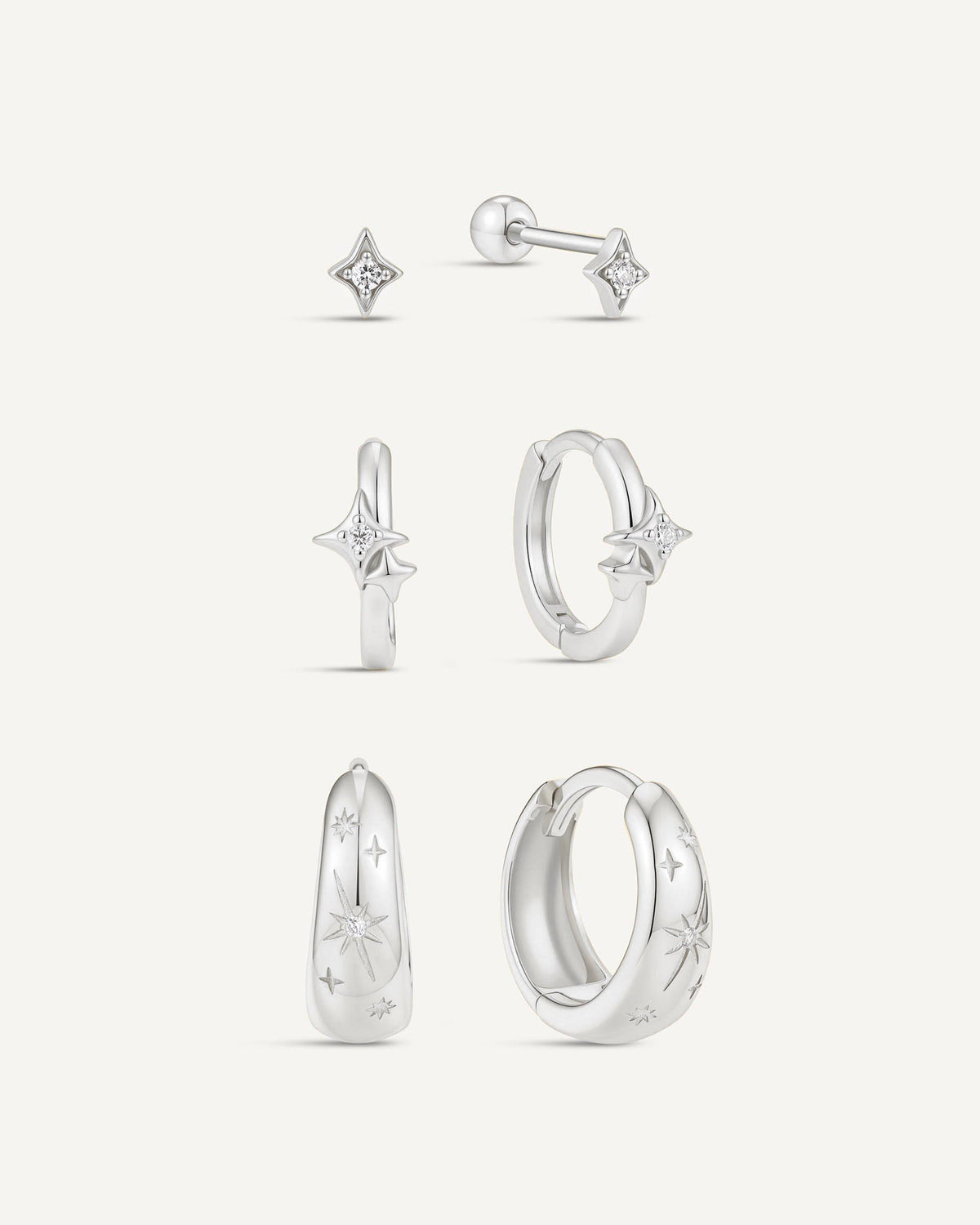 Celestial Star Earring Set In Silver