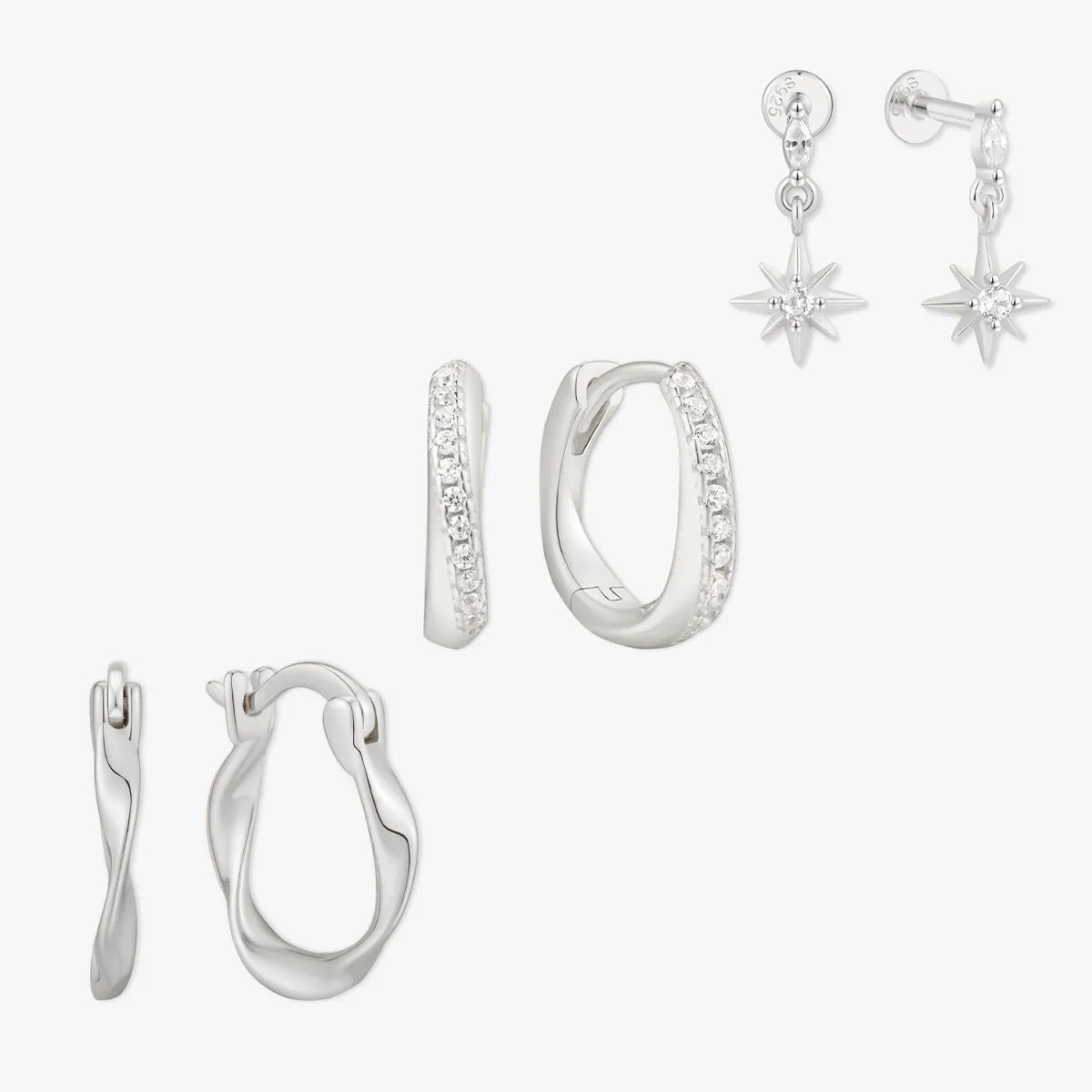 Starburst Dangle Set In Silver