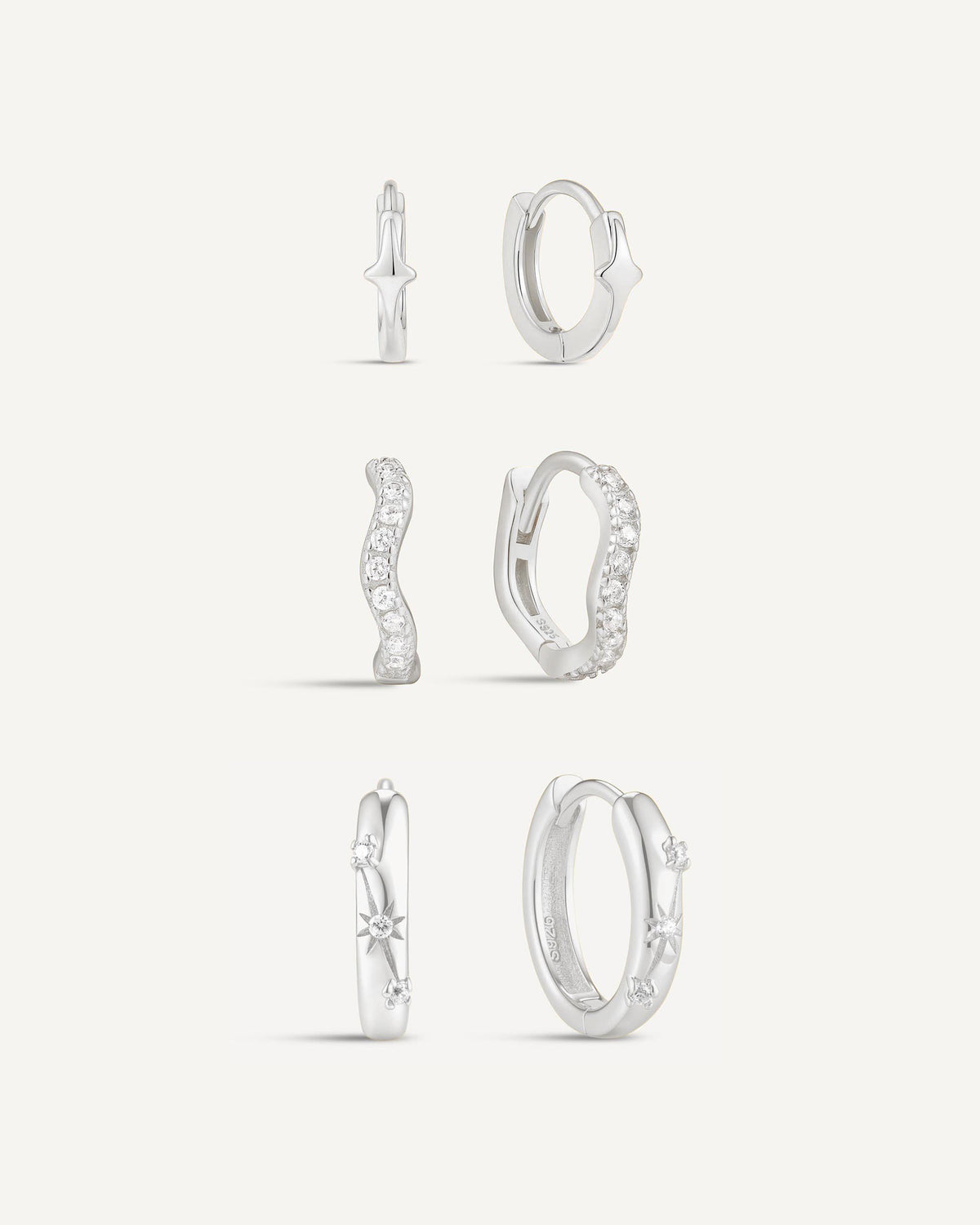 Celestial Wave Huggie Hoop Set In Silver