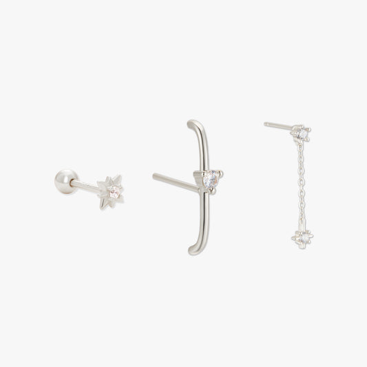 Celestial Dangle Earring Set in Silver