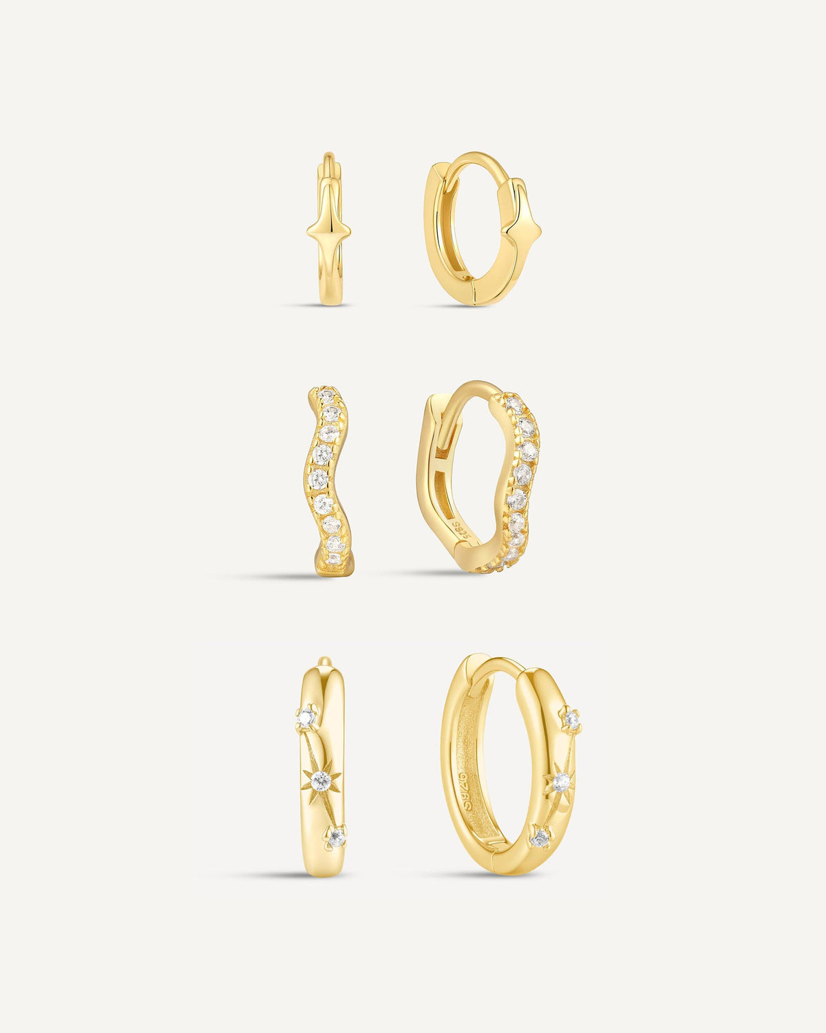 Celestial Wave Huggie Hoop Set In Gold