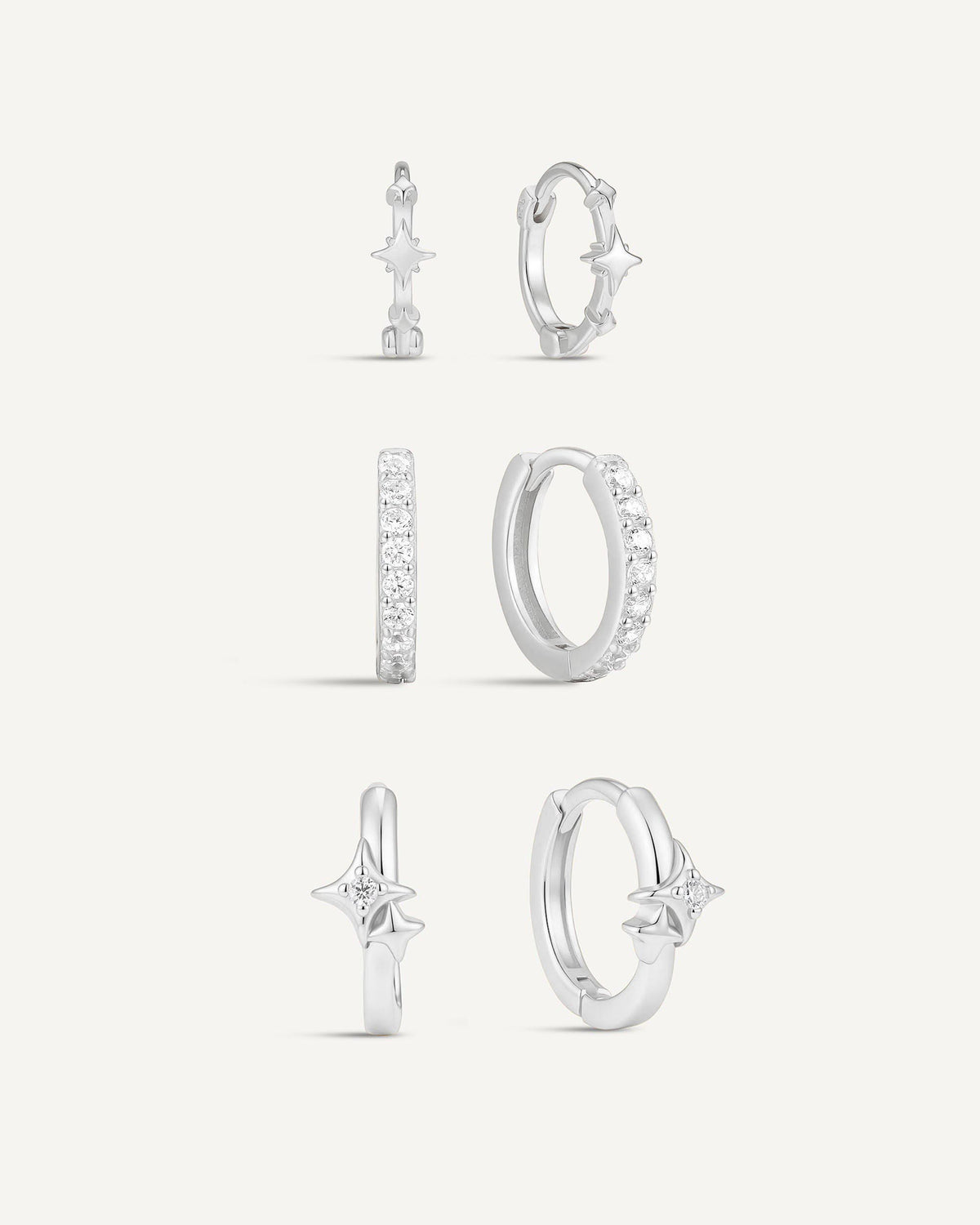Celestial Star & Pavé Huggie Hoop Set in Silver