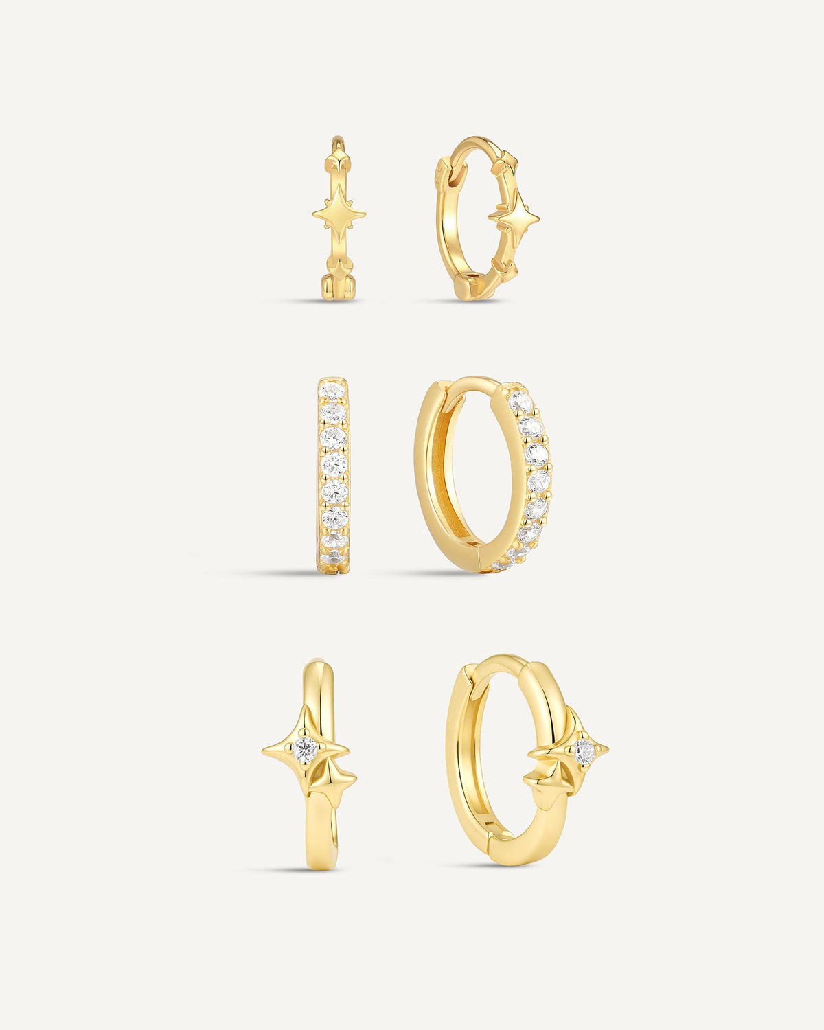 Celestial Star & Pavé Huggie Hoop Set In Gold