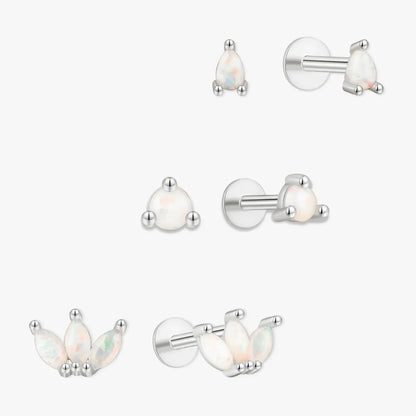 Opal Flat Back Stud Earrings Set in Silver