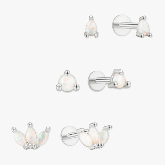 Opal Flat Back Stud Earrings Set in Silver