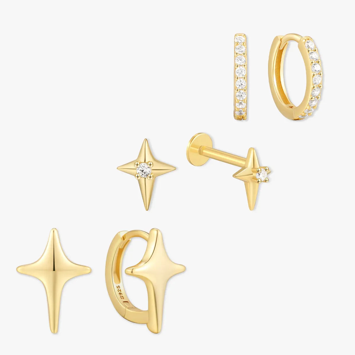 Starburst Hoop Earring Set In Gold