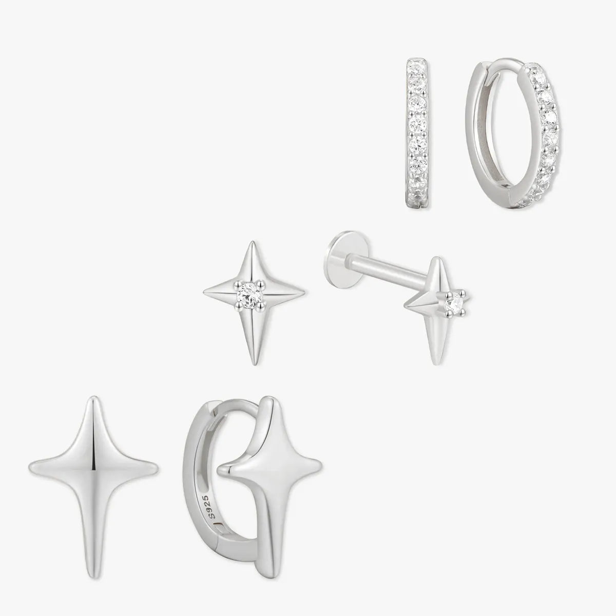 Starburst Hoop Earring Set In Silver
