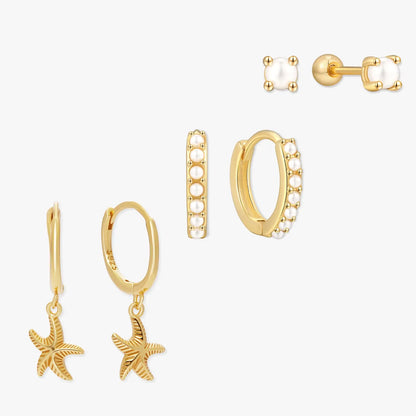 Chic Pearl Hoop Set In Gold