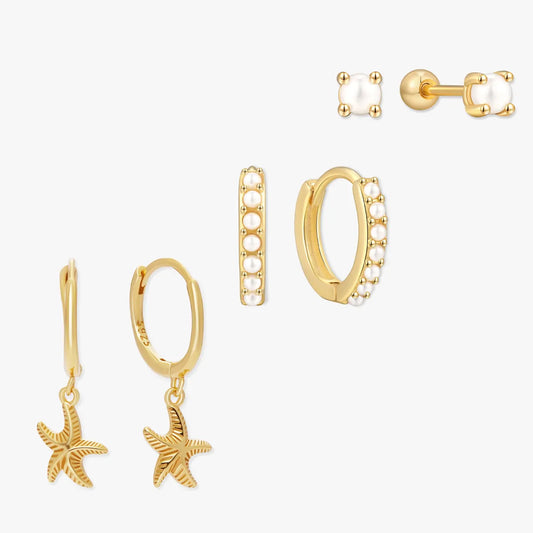 Chic Pearl Hoop Set In Gold