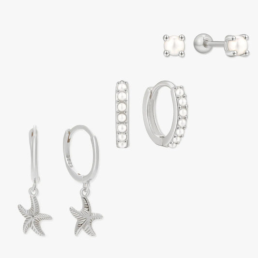 Chic Pearl Hoop Set In Silver