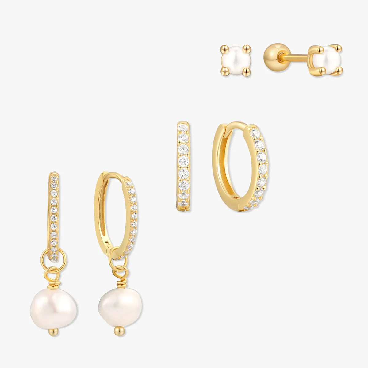 Pearl Dangle Earring Set In Gold