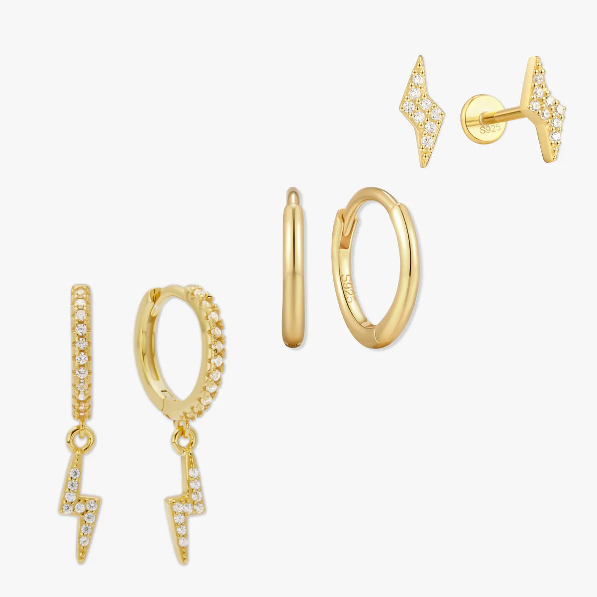 Lightning Bolt Earrings Set in Gold