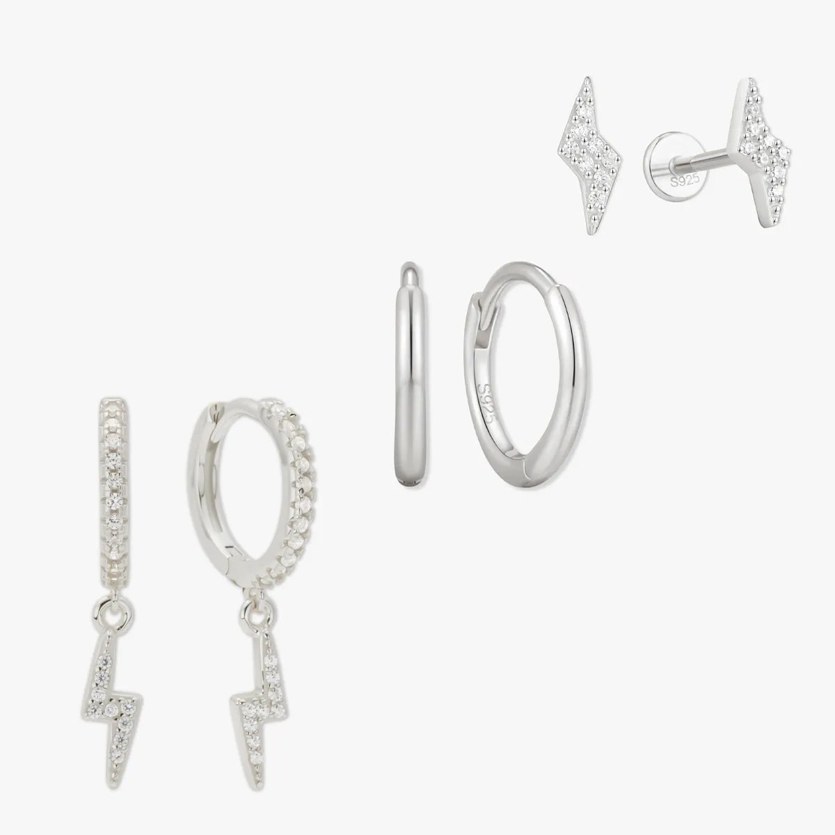 Lightning Bolt Earrings Set in Silver