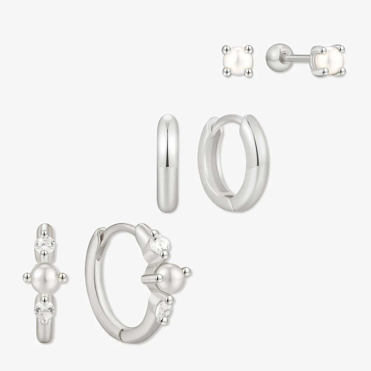 Everyday Pearl Hoop Set In Silver