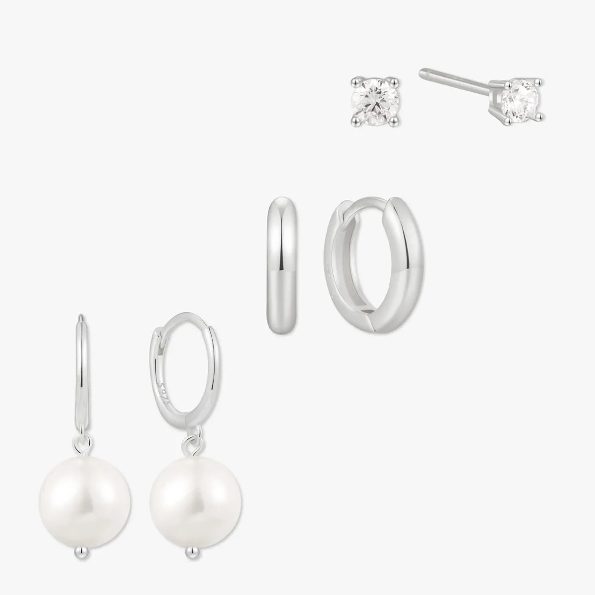 Pearl Everyday Hoop Set In Silver