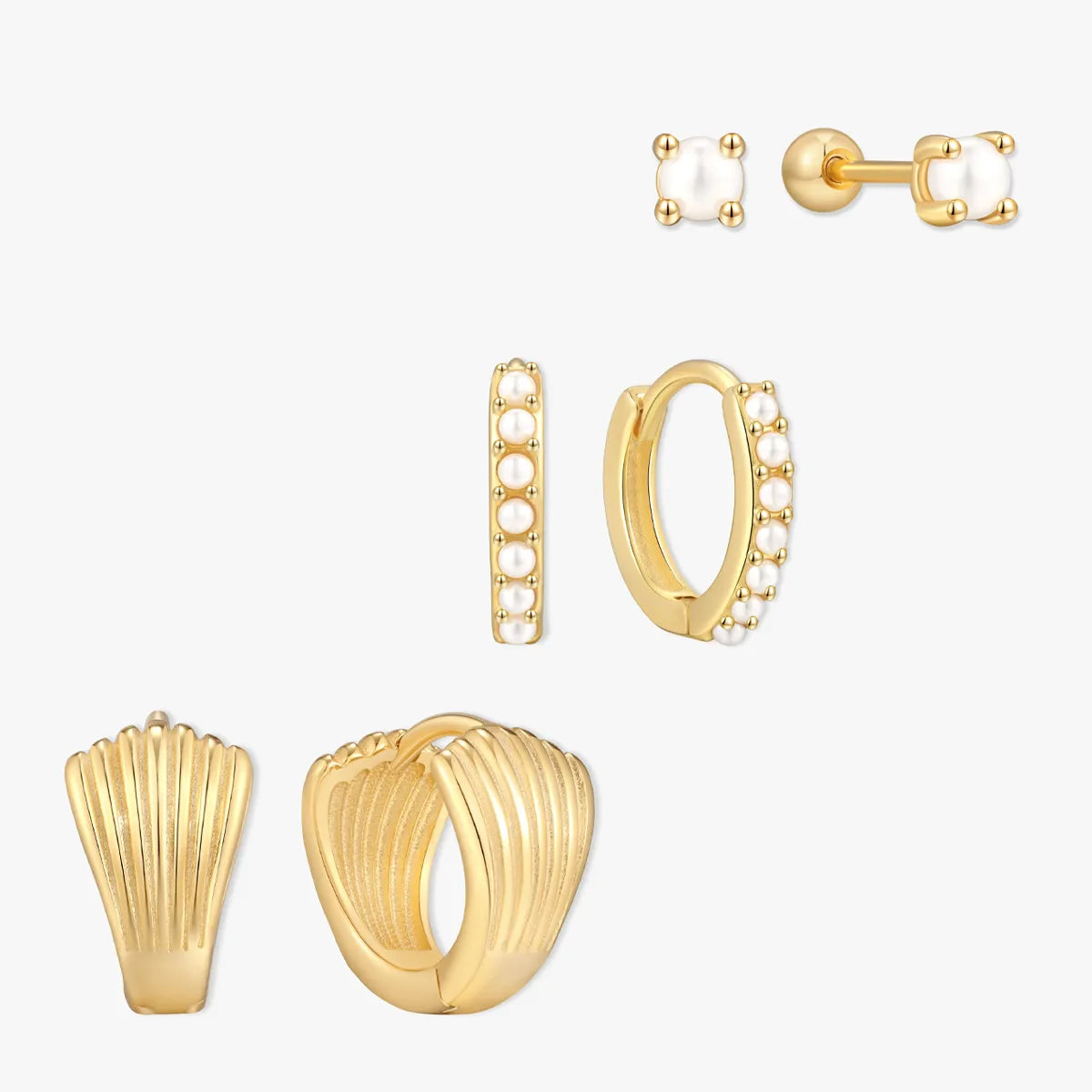 Bold Shell Hoop Set In Gold
