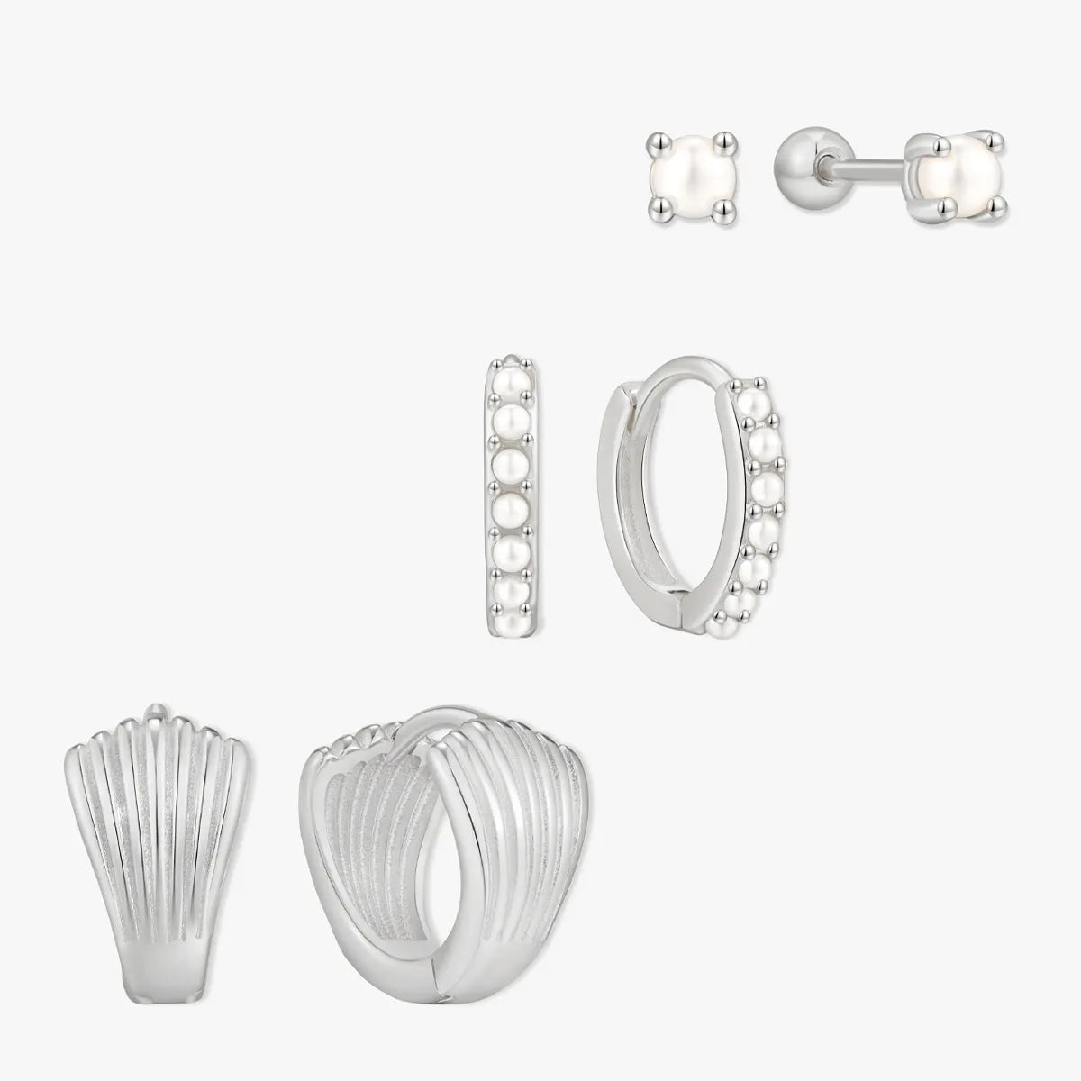 Bold Shell Hoop Set In Silver