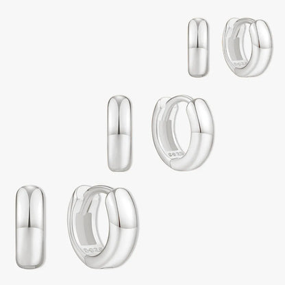 Chunky Bold Huggie Hoops Set in Silver