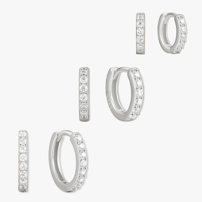 Crystal Paved Huggies Set in Silver