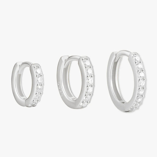 Crystal Paved Huggie Hoops In Silver