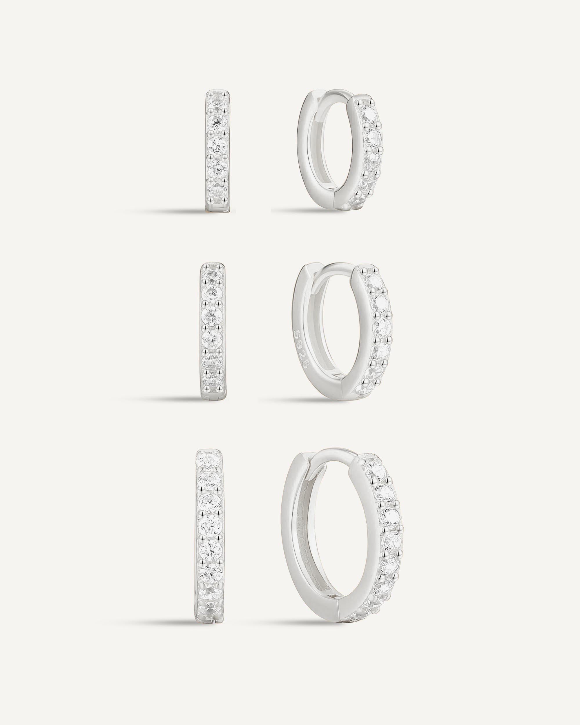 Crystal Paved Huggies Set in Silver