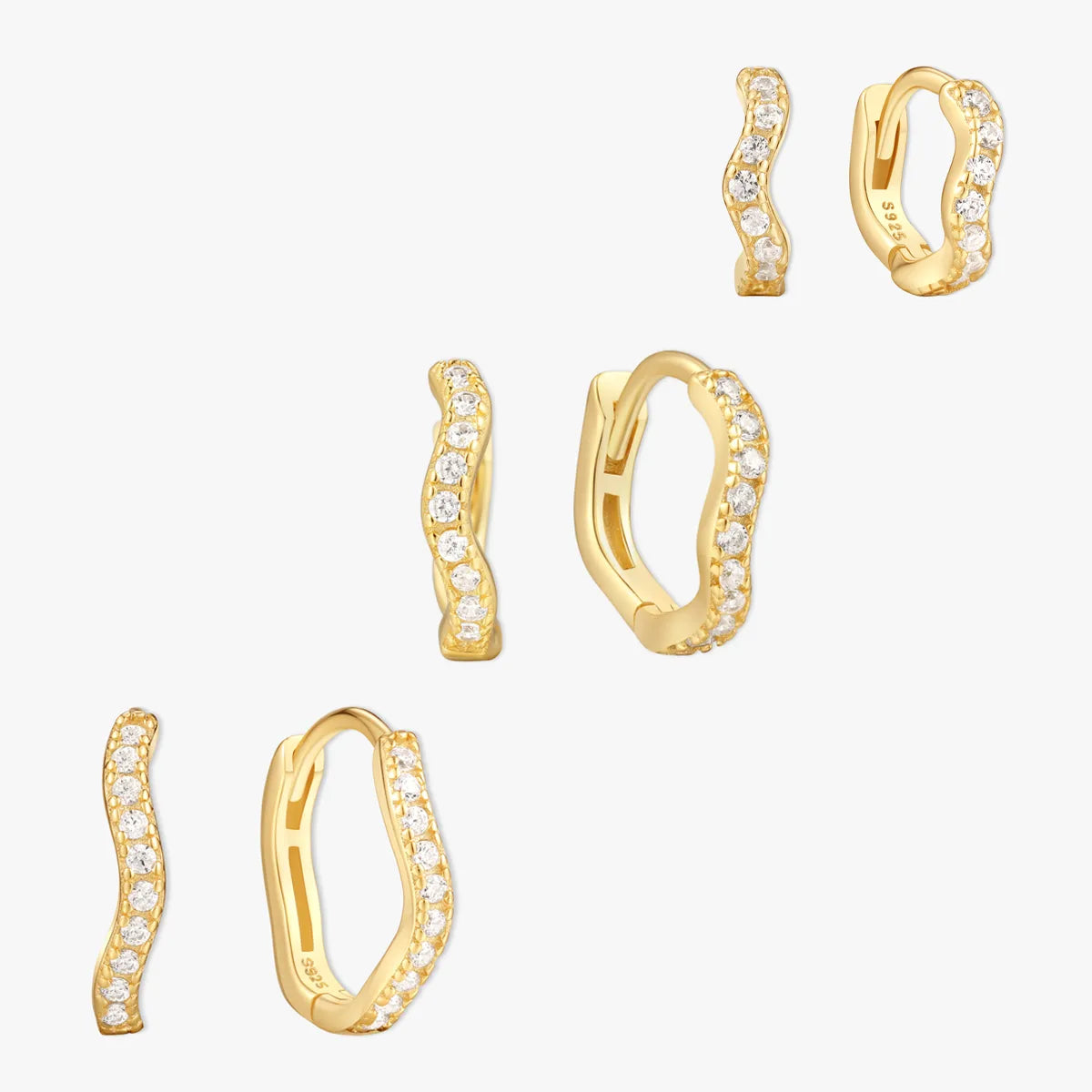 Crystal Paved Wavy Huggies Set in Gold