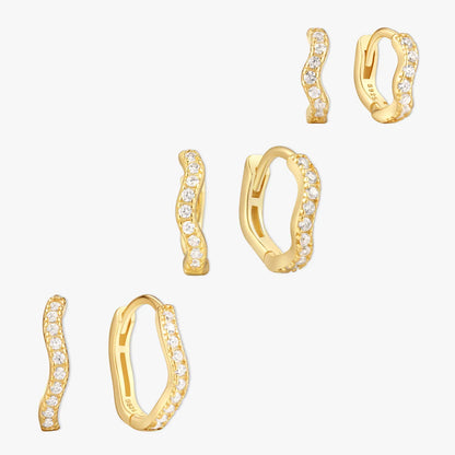 Crystal Paved Wavy Huggies Set in Gold