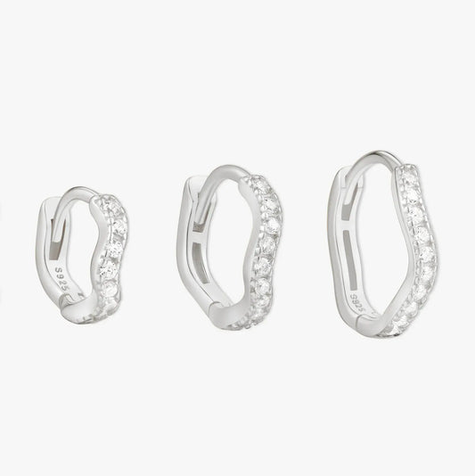 Wave Crystal Paved Huggies In Silver