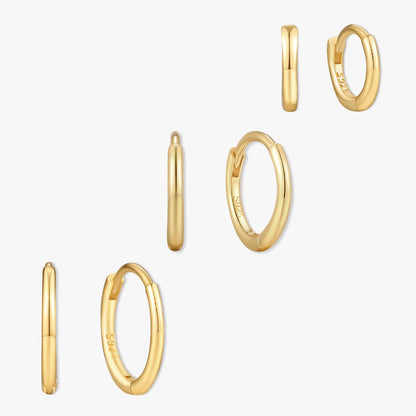 Essential Thin Huggie Hoops Set in Gold