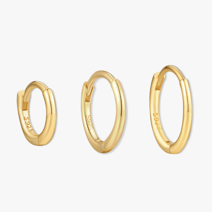 Essential Thin Huggie Hoops Set in Gold