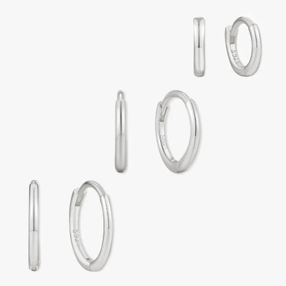 Essential Thin Huggie Hoops Set in Silver