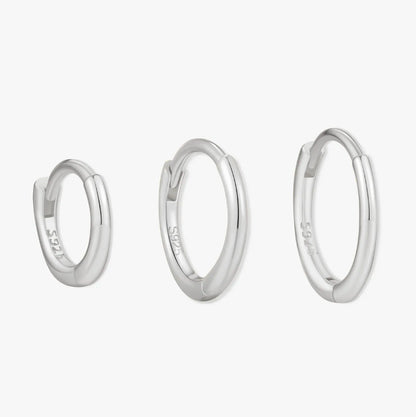 Essential Thin Huggie Hoops Set in Silver