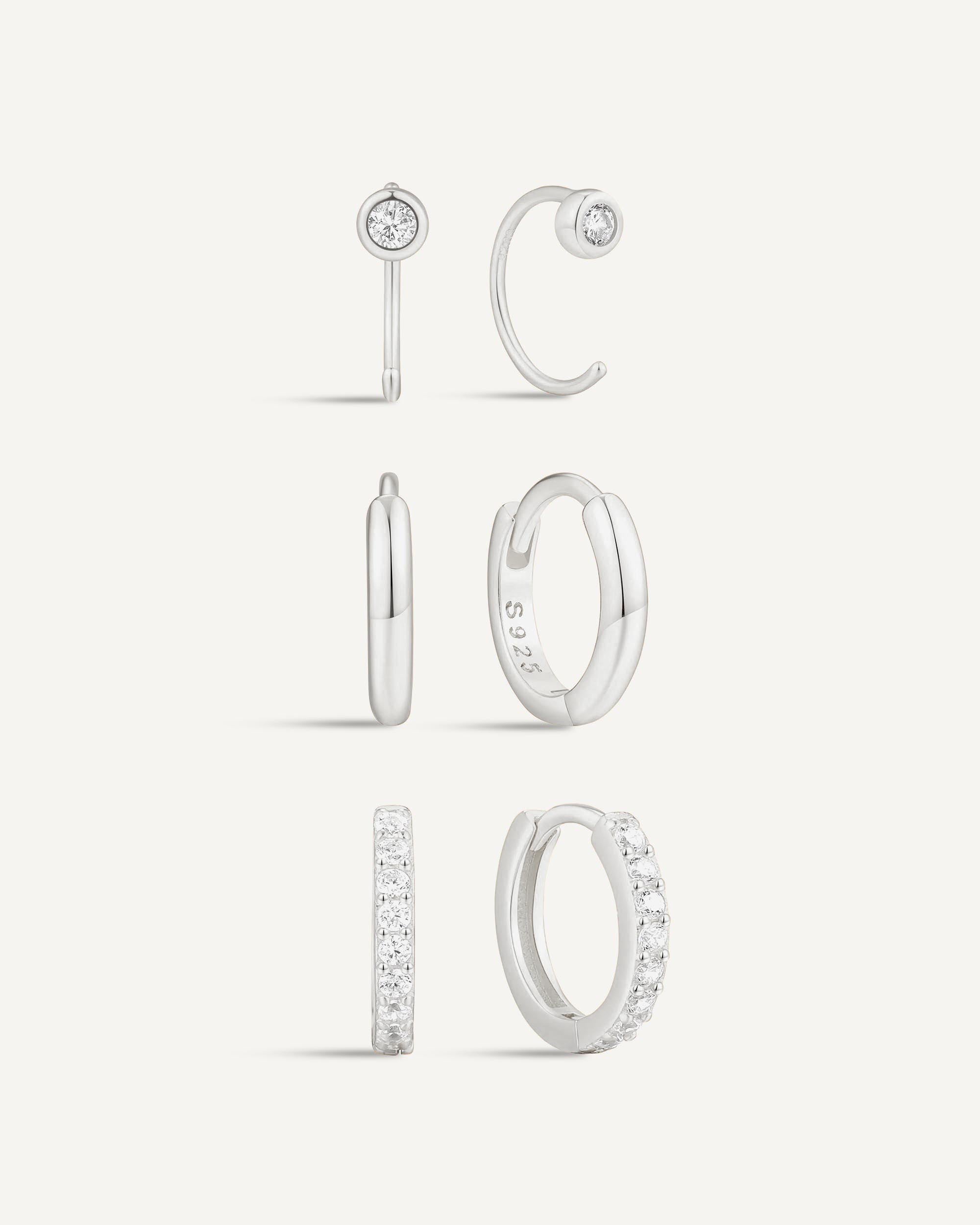 Essential Hoops Set with Crystals In Silver