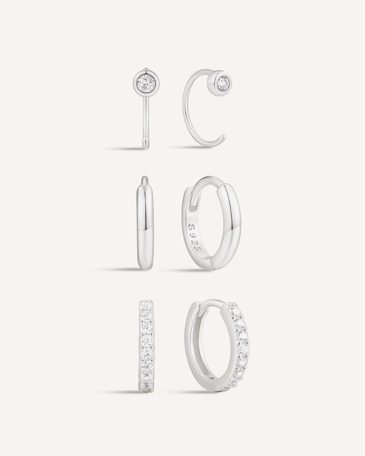 Essential Hoops Set with Crystals In Silver | LÉA Jewels