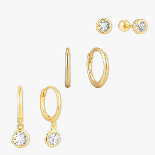 Everyday Bezel Trio Earring Set in Gold