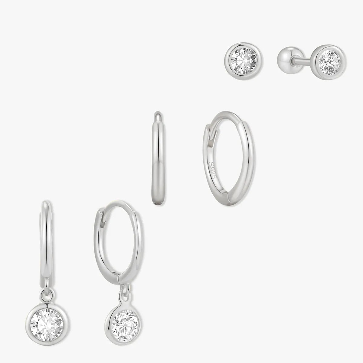 Everyday Bezel Trio Earrings Set in Silver